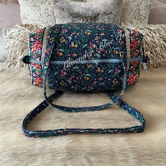 Vintage VERA BRADLEY Bluebird 1998 Original Duffle Bag Blue Green Floral Quilted - Picture 9 of 14